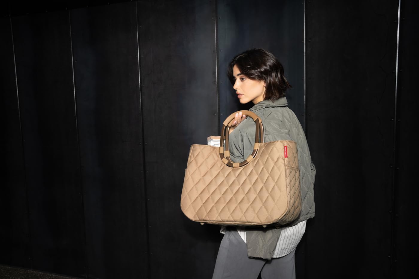 reisenthel Loopshopper L - Sturdy Bag with Practical Compartments Made from Recycled PET Bottles - Charming and Water-Repellent Design Gold, Mesh black., L