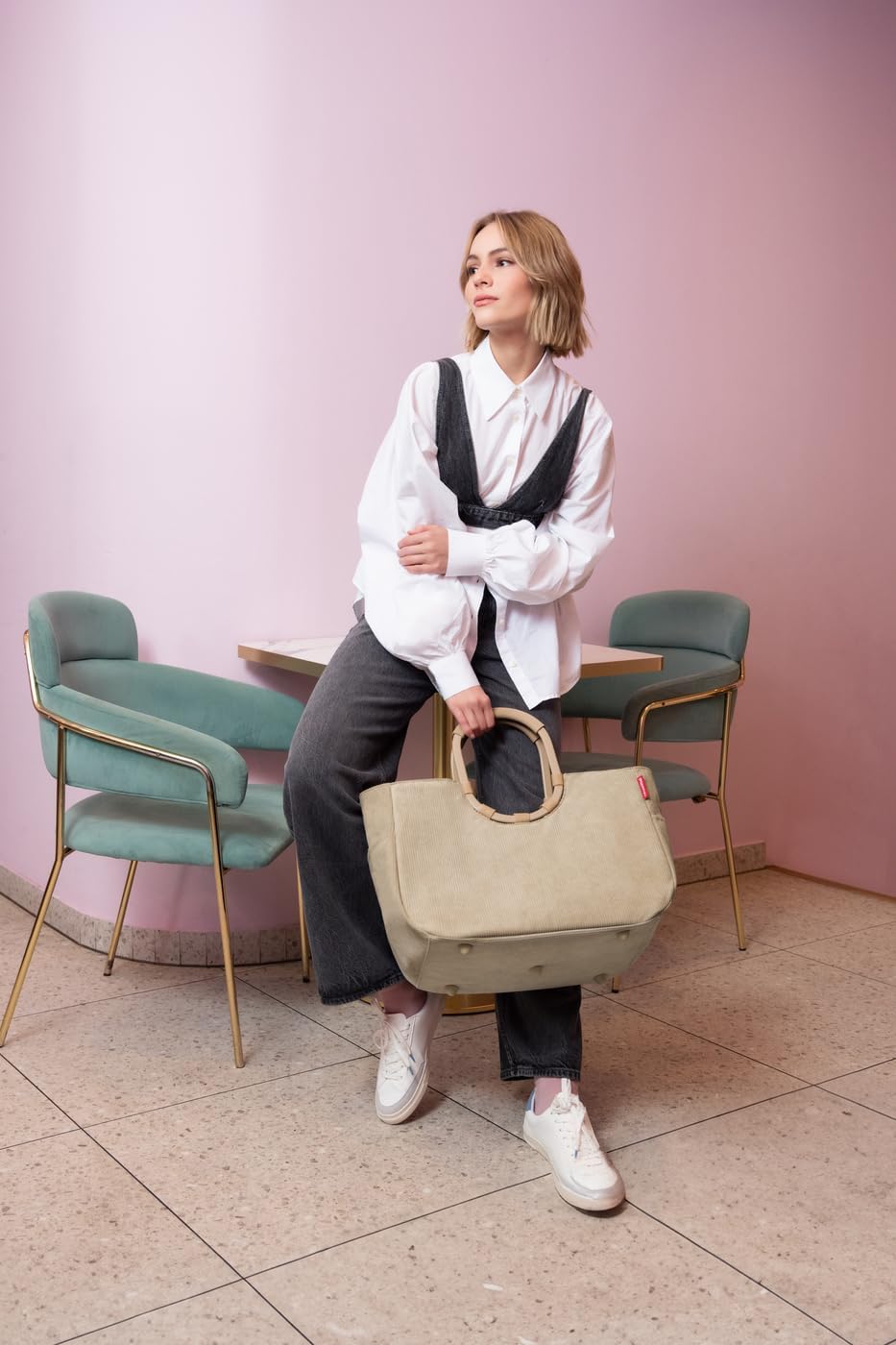 reisenthel Loopshopper L - Sturdy Bag with Practical Compartments Made from Recycled PET Bottles - Charming and Water-Repellent Design Gold, Mesh black., L